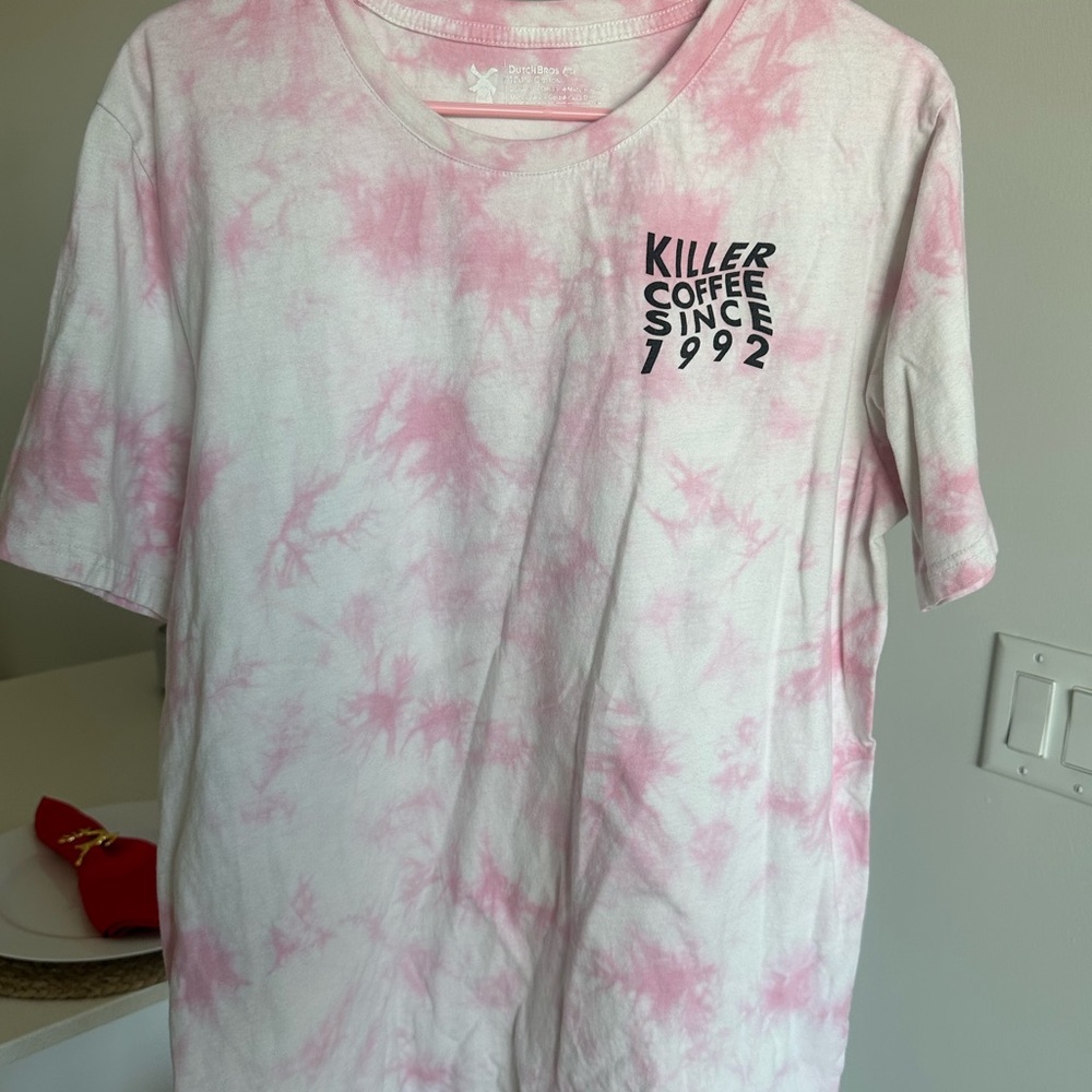 Dutch Bros Pink and White Tie-Dye T-Shirt